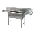Bk Resources 25.5 in W x 71.25 in L x Free Standing, Stainless Steel, Two Compartment Sink 16 Gauge BKS6-2-1620-14-18TS